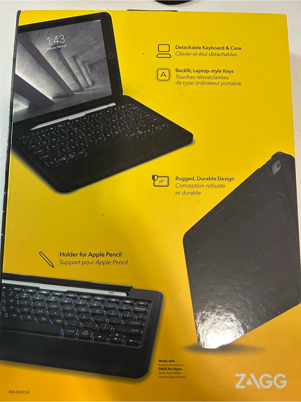 Zagg rugged Black Detachable Tablet Keyboard Case with Pencil Holder for I pad